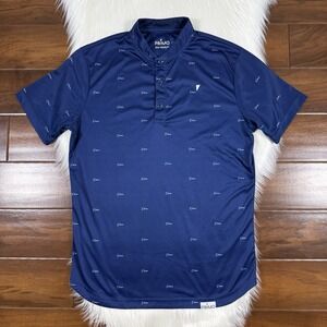 Primo Men's Size Medium Navy Blue Logo Performance Golf Henley Polo Shirt